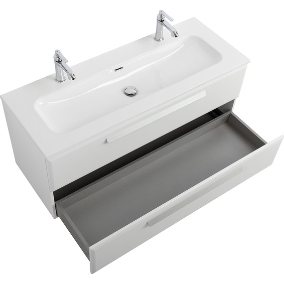 Тумба подвесная с раковиной Cezares ECO-CER-N-1200-2C-SO-BL 120 см (раковина CZR-8073-120-1-2) bianco lucido фото 4