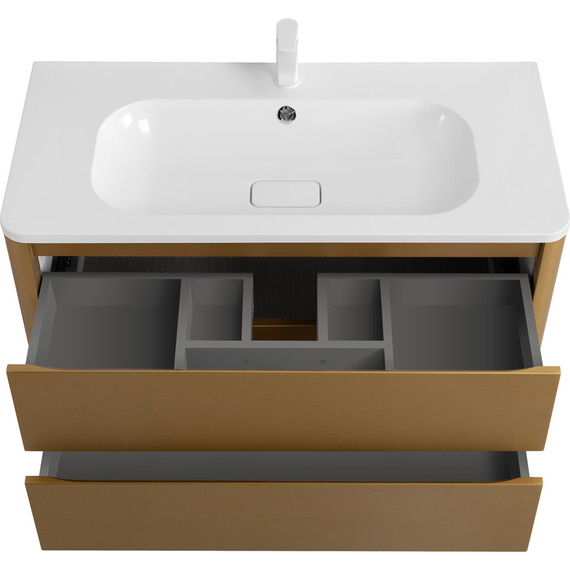 Тумба подвесная с раковиной Cezares RELAX-1000-2C-SO-BORO-P 100 см (раковина CZR-1000/480-LV-MR-NV) брашированное золото фото 4