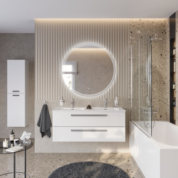 Тумба подвесная с раковиной Cezares ECO-CER-N-1200-2C-SO-BL 120 см (раковина CZR-8095-120-2) bianco lucido фото 5