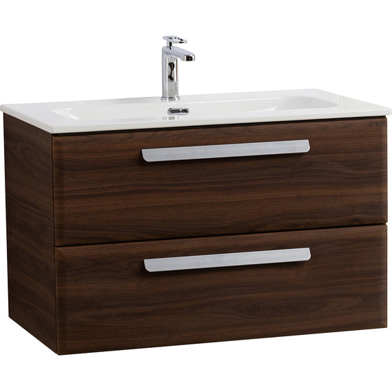 Тумба подвесная с раковиной Cezares ECO-CER-N-800-2C-SO-NCS-P 80 см (раковина CZR-8073-80) орех шоколад софт фото 2