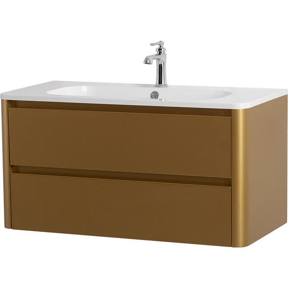 Тумба подвесная с раковиной Cezares RELAX-1000-2C-SO-BORO-P 100 см (раковина CZR-1000/480-LV-MR-NV) брашированное золото фото 2