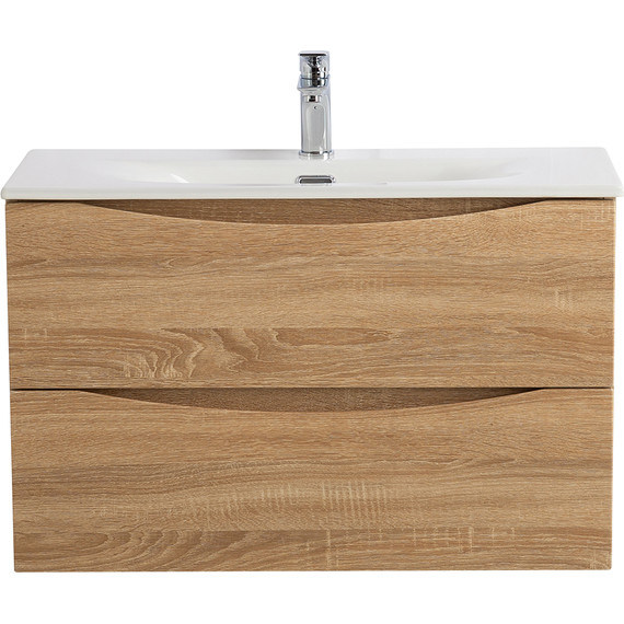 Тумба подвесная с раковиной BelBagno MARINO-CER-MINI-800-2C-SO-WO-P 80 см, rovere bianco фото 