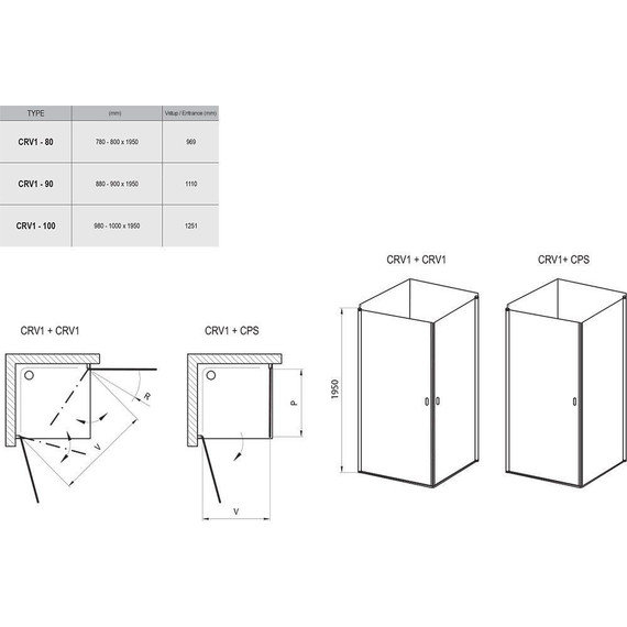 Душевое ограждение Ravak Chrome CRV1+CRV1 100x100 см 1QVA0U01Z1+1QVA0U01Z1, сатин/прозрачное фото 3
