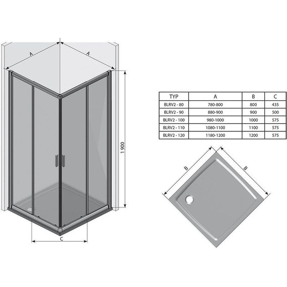 Душевое ограждение Ravak Blix BLRV2К+BLRV2К 120x120 см 1XVG0100ZH+1XVG0100ZH белый/тонированное фото 2
