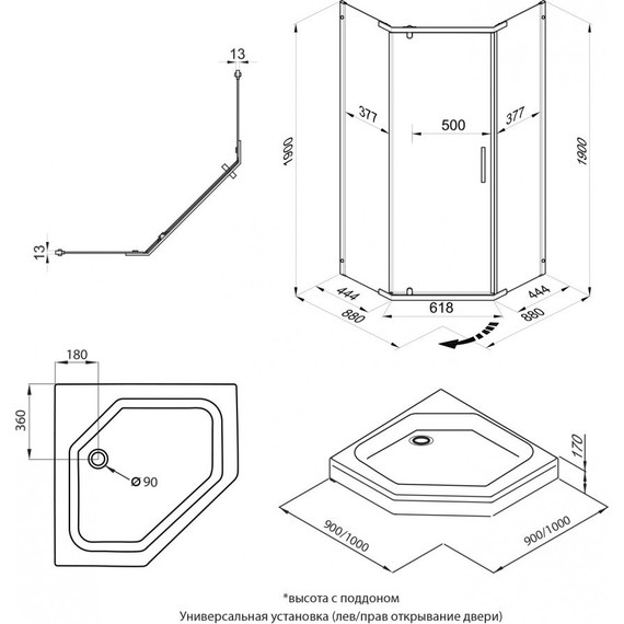 Душевое ограждение Triton Дека 90x90 см, хром/прозрачное фото 8