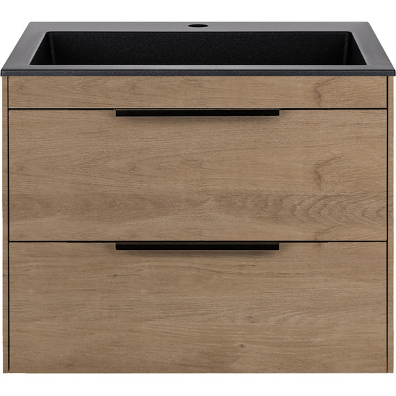 Тумба подвесная с раковиной Vincea 60 см Chiara 2D 600 VMC-2C2600NO (раковина чёрная VCB-13600B), натуральный дуб фото 