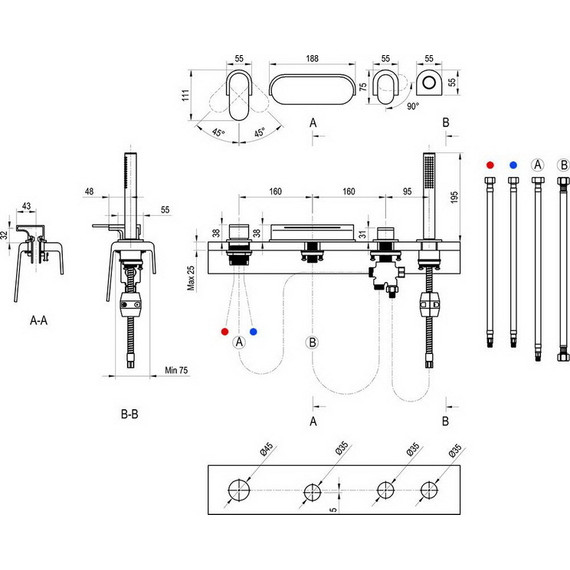 Смеситель для ванны Ravak Chrome 025.20BL X070445, чёрный фото 5