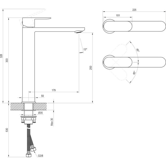 Смеситель для раковины высокий Ravak CR II 015.20BL X070459, чёрный - 2 Смеситель для раковины высокий Ravak CR II 015.20BL X070459, чёрный фото 2