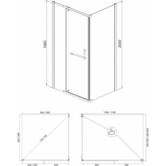 Душевое ограждение Mirsant Arena Square Black 120х90 см (стекло 8 мм), чёрный матовый/прозрачное фото 3