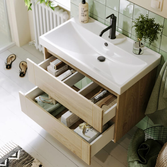 Тумба подвесная с раковиной Aqwella Astrid 80 см AST0108DD, дуб давос фото 6