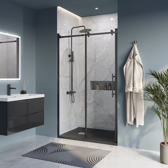 Душевая дверь BelBagno 120 см MARINO-BF-1-120-C-NERO (стекло 8 мм), чёрный матовый/прозрачное фото 