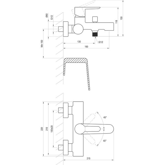Смеситель для ванны Ravak PU 022.21/150 X070192, чёрный матовый фото 4