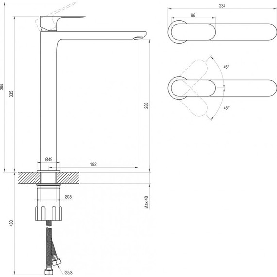 Смеситель для раковины высокий Ravak EL 015.20GB X070328, графит - 3 Смеситель для раковины высокий Ravak EL 015.20GB X070328, графит фото 3
