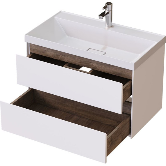 Тумба подвесная с раковиной Mirsant Grand 80 см (раковина Style 80), белый глянцевый фото 4