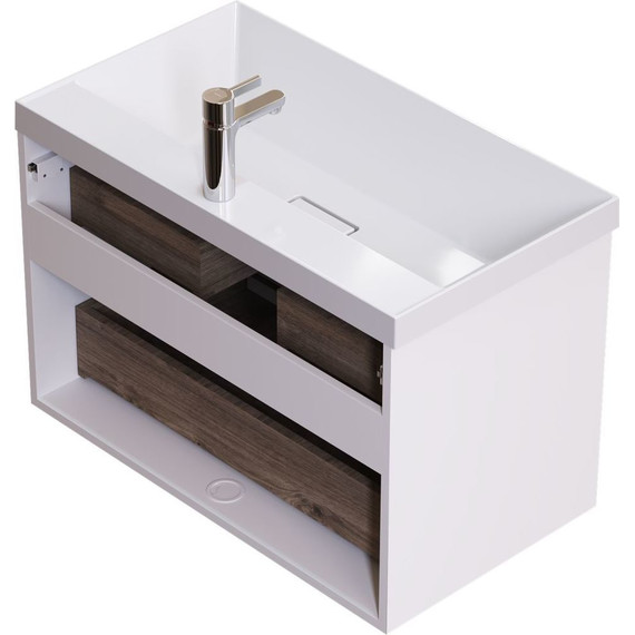 Тумба подвесная с раковиной Mirsant Grand 80 см (раковина Style 80), белый глянцевый фото 5