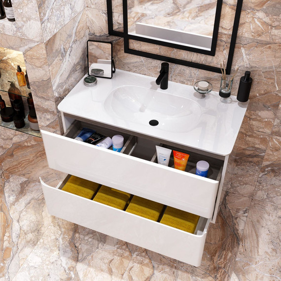 Тумба подвесная с раковиной Mirsant Savag 100 см (раковина Astra 100), белый глянцевый фото 8