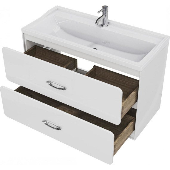 Тумба подвесная с раковиной Mirsant Viva 100 см (раковина Conte 100), белый глянцевый фото 3