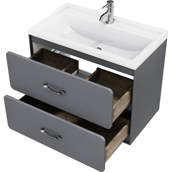 Тумба подвесная с раковиной Mirsant Viva 80 см (раковина Conte 80), серый матовый фото 3