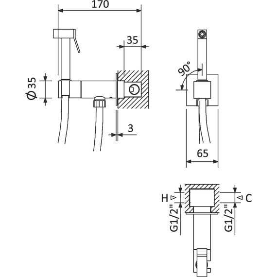 Набор для гигиенического душа Cezares PORTA-DIF-01 (со скрытой частью) - 2 Набор для гигиенического душа Cezares PORTA-DIF-01 (со скрытой частью) фото 2
