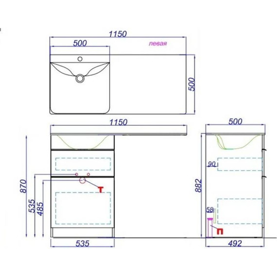 Тумба напольная с раковиной Aqwella Terra 115 см TER01052NDBL, дуб балтийский фото 7