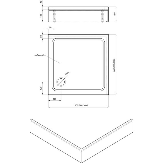 Поддон акриловый Aquatek 80x80 см DPA-0000008 - 9 Поддон акриловый Aquatek 80x80 см DPA-0000008 фото 9