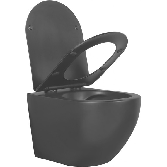 Унитаз подвесной безободковый Aquatek Европа AQ1901-MB с тонкой крышкой микролифт, чёрный, Цвет производителя: чёрный фото 3