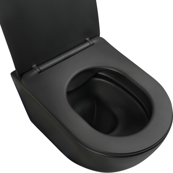 Унитаз подвесной безободковый Aquatek Европа AQ1901-MB с тонкой крышкой микролифт, чёрный, Цвет производителя: чёрный фото 6