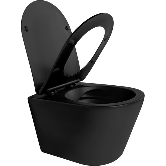 Унитаз подвесной безободковый Aquatek Вега AQ1905-MB с тонкой крышкой микролифт, чёрный, Цвет производителя: чёрный фото 4