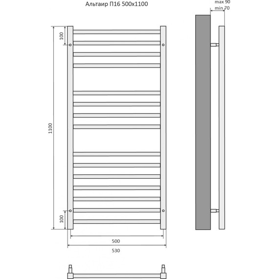 Полотенцесушитель водяной Aquatek Альтаир П16 500х1100 мм AQ KK1611CH фото 8