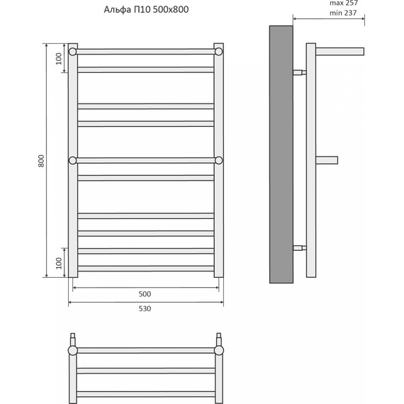 Полотенцесушитель водяной Aquatek Альфа с полкой П10 500х800 мм AQ RRP1080CH фото 8