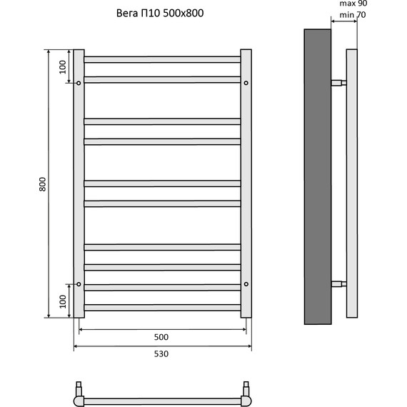 Полотенцесушитель водяной Aquatek Вега П10 500х800 мм AQ DR1080CH фото 8