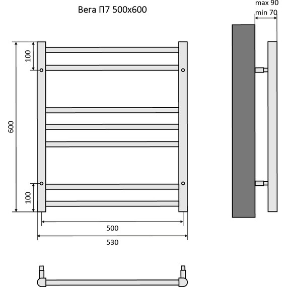 Полотенцесушитель водяной Aquatek Вега П7 500х600 мм AQ DR0760CH фото 8