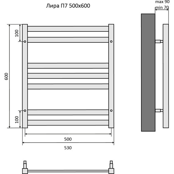 Полотенцесушитель водяной Aquatek Лира П7 500х600 мм AQ KP0760BL, чёрный муар - 8 Полотенцесушитель водяной Aquatek Лира П7 500х600 мм AQ KP0760BL, чёрный муар фото 8