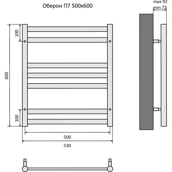 Полотенцесушитель водяной Aquatek Оберон П7 500х600 мм AQ RO0760CH фото 8