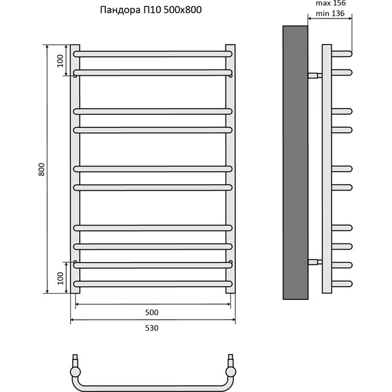 Полотенцесушитель водяной Aquatek Пандора П10 500х800 мм AQ RRС1080CH фото 8