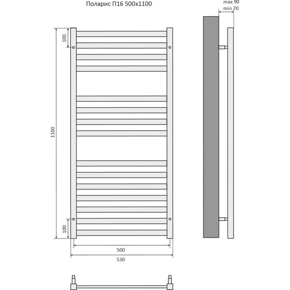 Полотенцесушитель водяной Aquatek Поларис П16 500х1100 мм AQ KO1610BL, чёрный муар фото 8