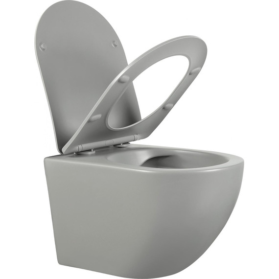 Унитаз подвесной безободковый Aquatek Европа AQ1901-MG с тонкой крышкой микролифт, серый матовый, Цвет производителя: серый фото 2