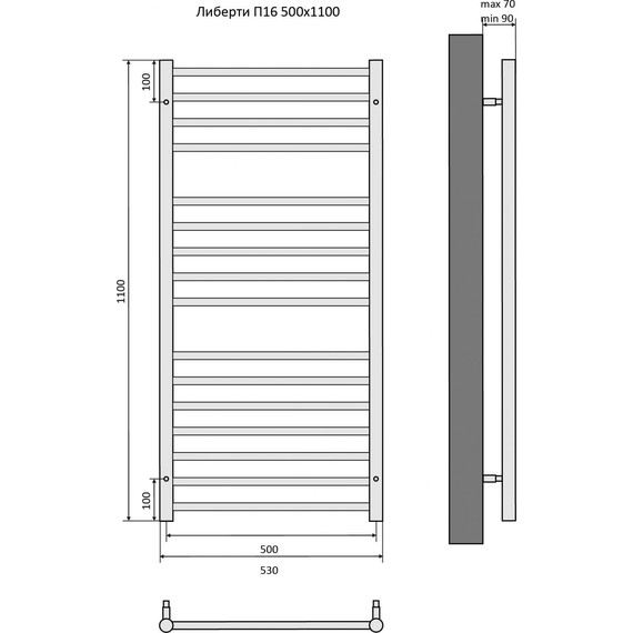 Полотенцесушитель водяной Aquatek Либерти П16 500х1100 мм AQ RR1610CH фото 8