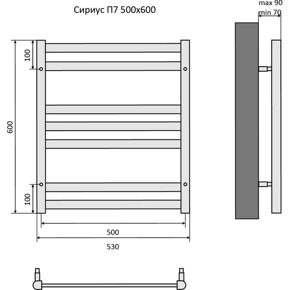 Полотенцесушитель водяной Aquatek Сириус П7 500х600 мм AQ DP0760BL, чёрный муар фото 8