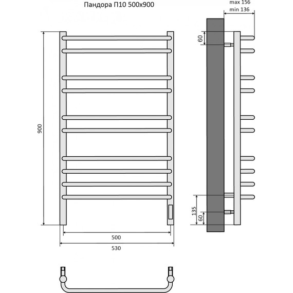 Полотенцесушитель электрический Aquatek Пандора П10 500х900 мм AQ EL RPC1090CH фото 8