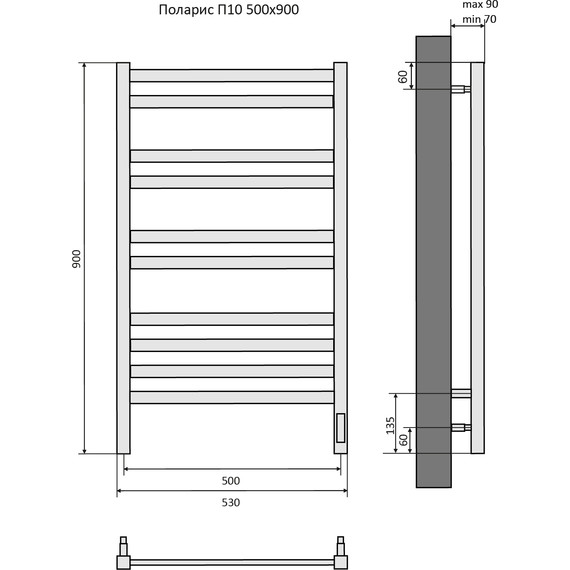 Полотенцесушитель электрический Aquatek Поларис П10 500х900 мм AQ EL KO1090BL, чёрный муар фото 8