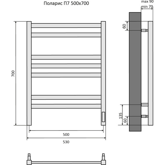 Полотенцесушитель электрический Aquatek Поларис П7 500х700 мм AQ EL KO0770CH фото 8