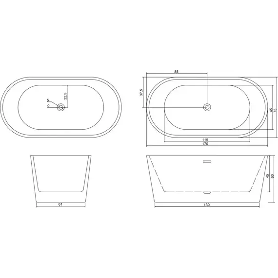 Ванна отдельностоящая CeruttiSpa 170x75 см RESIA170IIGMB CT10879, чёрный матовый/белый фото 5