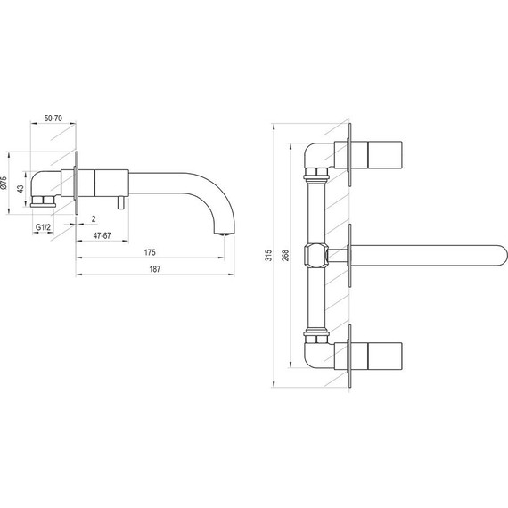Смеситель для раковины настенный Ravak Espirit ES 019.20GB.O1 X070313 (со скрытой частью), графит матовый фото 3