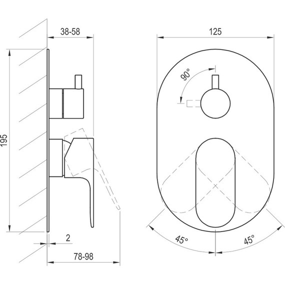 Смеситель для ванны Ravak 2 потребителя Eleganta EL 065.20GB.O2 X070338, графит матовый фото 3