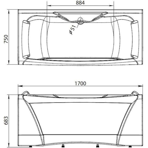 Ванна акриловая Aima Dolce Vita 170x75 см, Размер - мм: 1700х750 фото 22