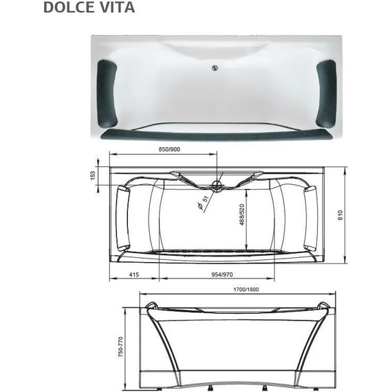 Ванна акриловая Aima Dolce Vita 180x80 см, Размер - мм: 1800х800 фото 22