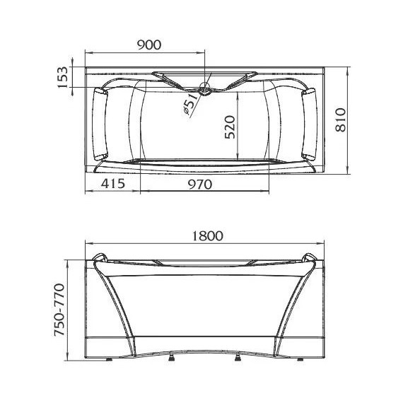 Ванна акриловая Aima Dolce Vita 180x80 см, Размер - мм: 1800х800 фото 23