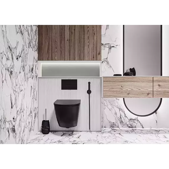 Унитаз подвесной безободковый Veconi Moro VMO-48TB (Система смыва торнадо) с крышкой микролифт, чёрный, Цвет производителя: чёрный фото 3