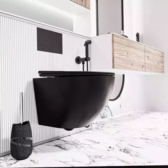 Унитаз подвесной безободковый Veconi Moro VMO-48TB (Система смыва торнадо) с крышкой микролифт, чёрный, Цвет производителя: чёрный фото 4